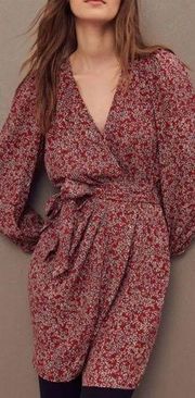 Ba&sh Camille Wrap Dress In Carmin Floral Mini V Neck Red Women’s Size XS