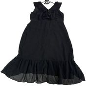 Sam Edelman Dress Womens 12 Black V Neck Ruffle Mini Tiered Pleated Midi Poly