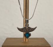 Blue Green Turquoise Stone Biker Eagle Wings Emblem Necklace NEW