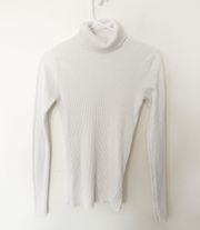 White Ribbed Woven Turtleneck Sweater