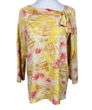 Pendleton Blouse‎ Top L Silk Blend Floral Boatneck Tie 3/4 Sleeve Ribbed Womens