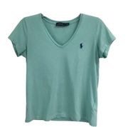 Polo Ralph Lauren Turquoise cotton V-neck T-shirt S