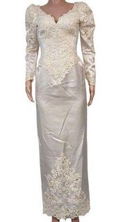 Mori Lee Vintage Beaded Lace Sequin Column Wedding Dress Sz 8