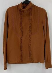 Sezane Brown 100% Silk Blouse Size 34