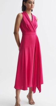 NWOT Reiss Claire collar pleated rose color midi-dress size 2