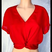 - Red, V-Neck, Cropped Blouse