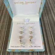 Paige Harper Set of 3 Pearl & Rhinestone Earrings. New in Box! NWT