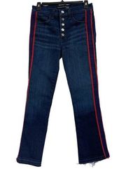 Veronica Beard SZ 27 Carolyn 10" Baby Boot Jeans Hi-Rise Button-Fly Striped Blue