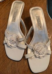 Vintage White Leather Heels with Flower (black accents)