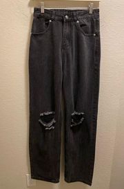 White Fox Boutique Black Distressed Back Cut Out Straight Leg Jeans Size S