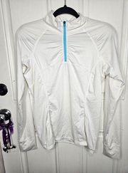 Athleta Womens Medium White Quarter Zip Athletic Pullover Zippered Back Pocket