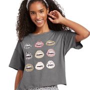 Sleepwear Lips Crop Tee Grey Medium