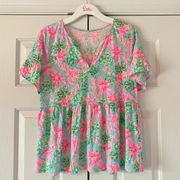 Lilly Pulitzer Jodee Top in Surf Blue So Shellegant, L