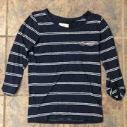 Hollister XS  3/4 Sleeve Navy & White Stripes Shirt