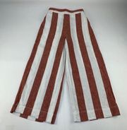 TALL Madewell Red Striped Linen Blend High Rise Wide Leg Cropped Pant XST
