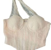 Lace Corset Top Pink Wire-Free Padded Longline Hook & Eye Women's Size S