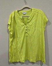 Liz Claiborne Womens Shirt Size 3X Green Stripe Short Sleeve‎