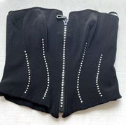 Vintage Tadashi Swarovski crystal embellished corset top black boning medium