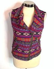 Line & dot western Aztec print moto vest