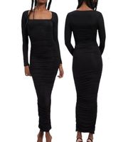 Good American Ruched Square Neck Long Sleeve Bodycon Maxi Dress Size 3XL