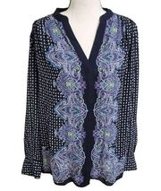 THE LIMITED Size L Mixed Print Button-Front Long Sleeve Top Blouse Shirt New