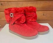 G By Guess Red Faux Suede Faux Fur Lined Boots Sz 7.5