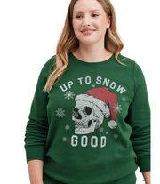 Torrid Christmas Sweatshirt Cozy Fleece Skull Snow Green Size 1X NWT