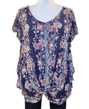 Women's Live & Let Live blue floral flutter sleeve top