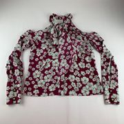 Alexis Pink Floral High Neck Cold Shoulder Button Front Blouse M