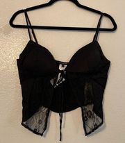 Satin Lace Tie Crop Top Bra Top