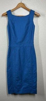 Carolina Herrera Blue Square Neck Sheath Dress