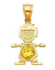 14k Real Yellow Gold November Birthstone CZ Boy Charm Pendant