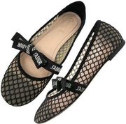 Dior Miss J'ADior Logo Ribbon Mary Jane Black Resille Leather Mesh Ballet Flats