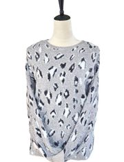 Papillon Eyelash Sweater Animal Print Size Large Printed White Leopard