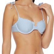 Onia Louisa Bikini Top Ruffle-Trimmed Striped Seersucker Swim Top Blue Size XS