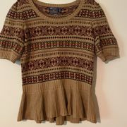 Ralph Lauren  peplum sweater puff sleeves ruffled Fair Isle Med