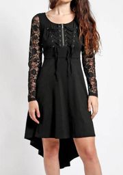 Tripp NYC Lace Long Sleeve Hi Low Corset Dress Black Size Medium Goth Witchy