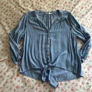 Beach Lunch Lounge Blue Striped Tie Front Flowy Blouse Size Medium