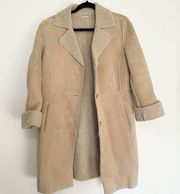 Guess Women's Tan Suede Leather Faux Shearling Button Coat Jacket Size MEDIUM