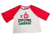 Red White I love Christmas Short Sleeves Raglan TShirt Size Large NWT