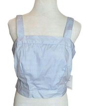 JAPNA BLUE WHITE STRIPED SMOCKED BACK CROPPED TANK TOP WOMEN LARGE COTTON NEW