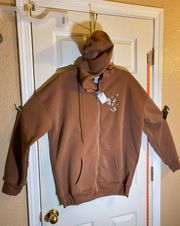 Rue21 M Hoodie Sweatshirt Drawstring Full Zip Brown Energy You Want Butterflies