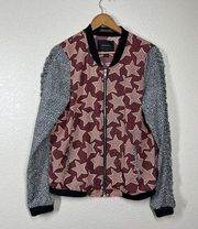 Maison Scotch Star Mixed Print Bomber Jacket Size 4 Lightweight Ruffled XL