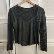 Free People  Gray Solar Eclipse Mesh Crochet Long Sleeve Top