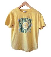 Wildfox bright yellow graphic tshirt Radiate Positivity floral peace sign hippie