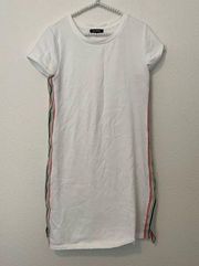 525 America White T-Shirt Dress with Embroidered Rainbow Stripes, Cotton Blend