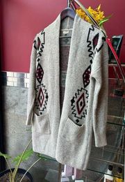Debut Womens Size Small Southwestern Duster Sweater with Pockets Aztec Design