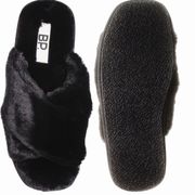 Cross Strap Faux Fur Slipper