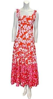 Beulah Style Tie Strap Leopard Print Tiered Maxi Dress Orange Pink Size Medium N