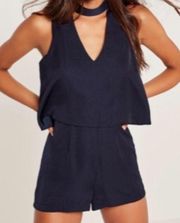 Missguided • Romper • Silky • Choker • Size 4 • Navy Blue • NWT